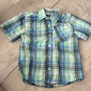 Kids Plaid Button-Down Shirt in Green and Blue